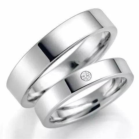 5 og 4 mm vielsesringe i 14 karat hvidguld 0,03 ct - sæt