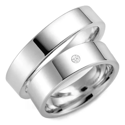 5 og 6 mm diamant vielsesringe i 9 karat hvidguld - sæt