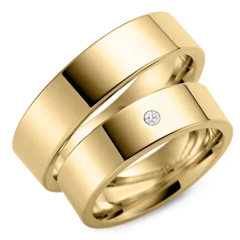 6 mm diamant vielsesringe i 9 karat guld - sæt