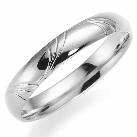 Mønstret 4 mm vielsesring i 14 karat hvidguld