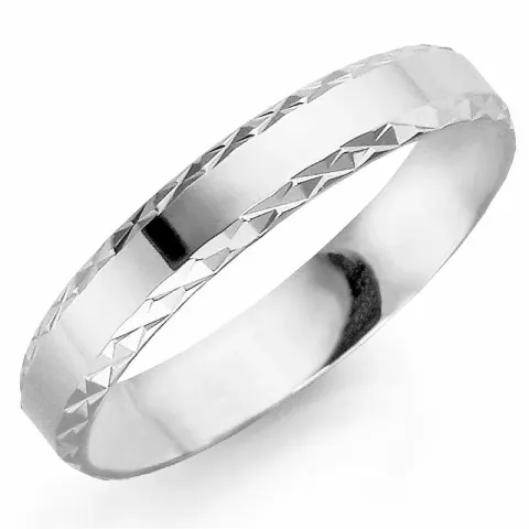 Mønstret 4 mm vielsesring i 14 karat hvidguld