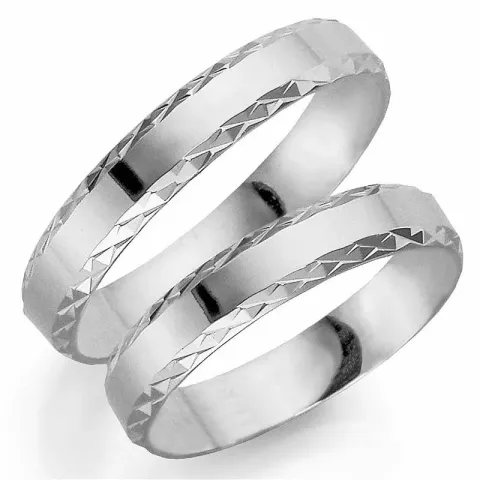 Mønster 4 mm vielsesringe i 9 karat hvidguld - sæt