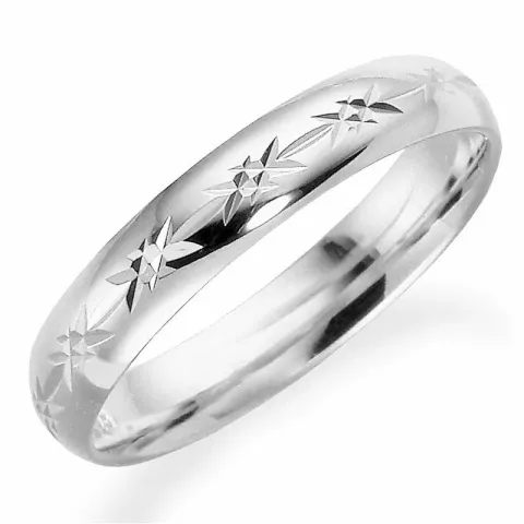 Mønstret 4 mm vielsesring i 9 karat hvidguld