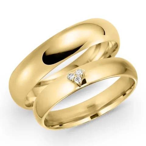 5 og 4 mm vielsesringe i 9 karat guld 0,03 ct - sæt
