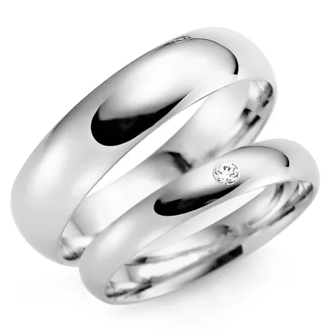 6 og 3 mm vielsesringe i 9 karat hvidguld 0,02 ct - sæt