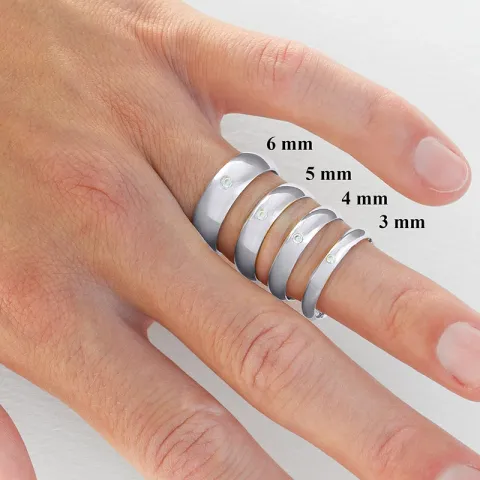 6 og 3 mm vielsesringe i 9 karat hvidguld 0,02 ct - sæt