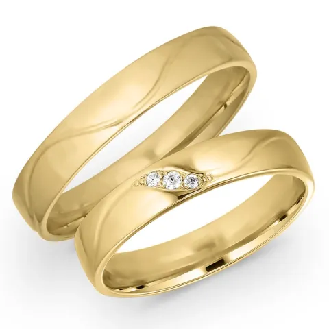 4 mm vielsesringe i 14 karat guld 0,008 ct og 0,015 ct - sæt