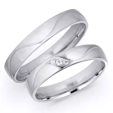 4 mm vielsesringe i 9 karat hvidguld 0,008 ct og 0,015 ct - sæt