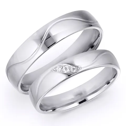 5 og 4 mm diamant vielsesringe i 9 karat hvidguld 0,008 ct og 0,015 ct - sæt