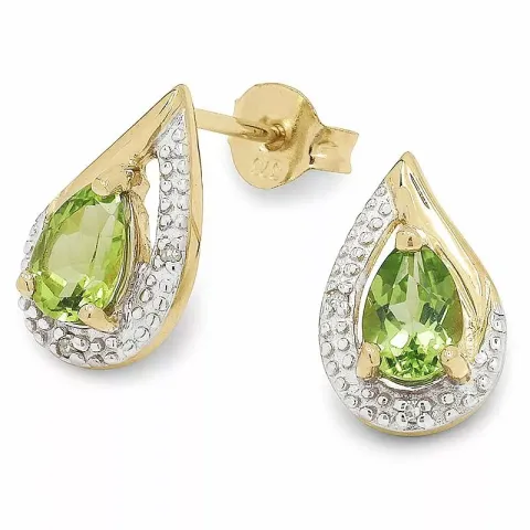 dråbe peridot øreringe i 9 karat guld med rhodium med peridot og diamant 