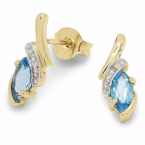 blå topas øreringe i 9 karat guld med rhodium med topas og diamant 