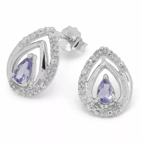 Store tanzanit øreringe i 9 karat hvidguld med tanzanit og diamanter 