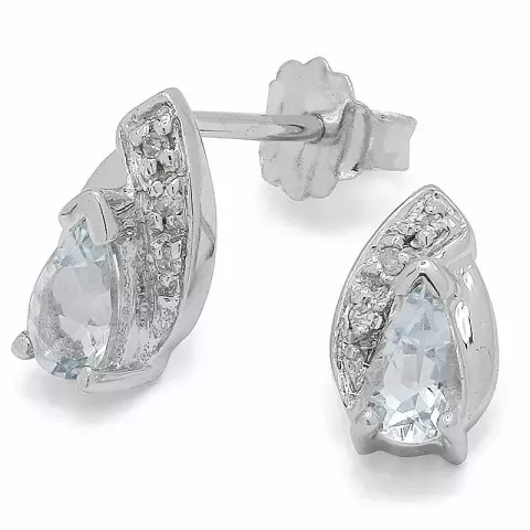 Små blå akvamarin øreringe i 9 karat hvidguld med akvamariner og diamanter 