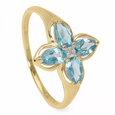 blomster blå topas diamantring i 9 karat guld  0,005 ct