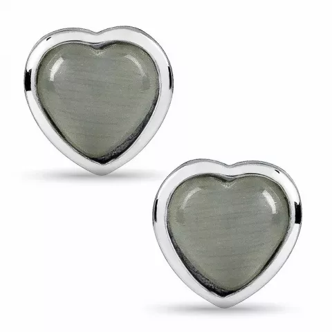 hjerte grå øreringe i sølv