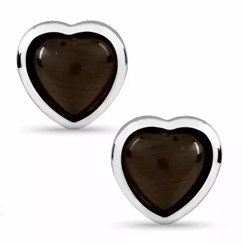 hjerte brune ørestikker i sølv