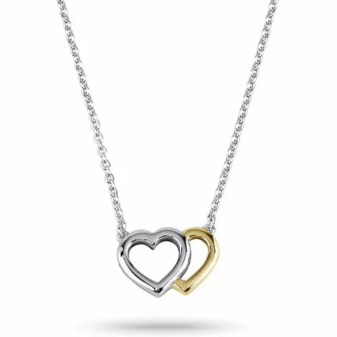 hjerte ankerhalskæde i sølv med hjertevedhæng i sølv og forgyldt sølv
