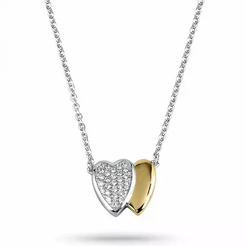 Dobbelt hjerte zirkon ankerhalskæde i sølv med hjertevedhæng i sølv