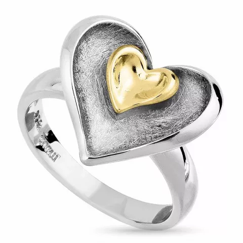 Stor hjerte ring i sølv med forgyldt sølv