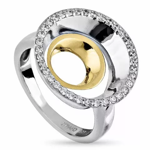Elegant rund zirkon ring i sølv med forgyldt sølv