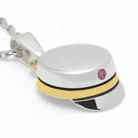 studenterhue rubin ankerhalskæde i sølv