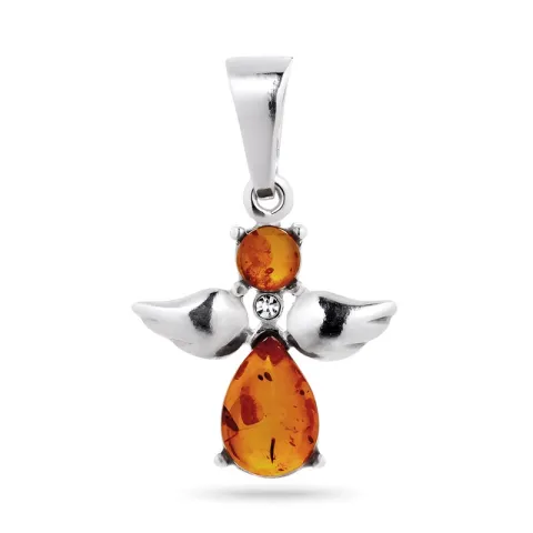 hjerte engel rav vedhæng i sølv