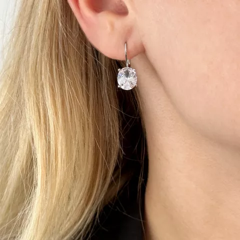 ovale zirkon øreringe i sølv