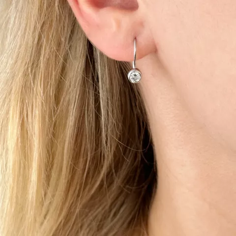 runde zirkon øreringe i rhodineret sølv