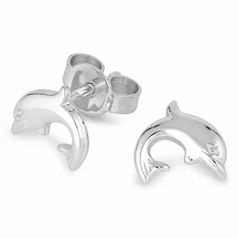 delfin øreringe i rhodineret sølv