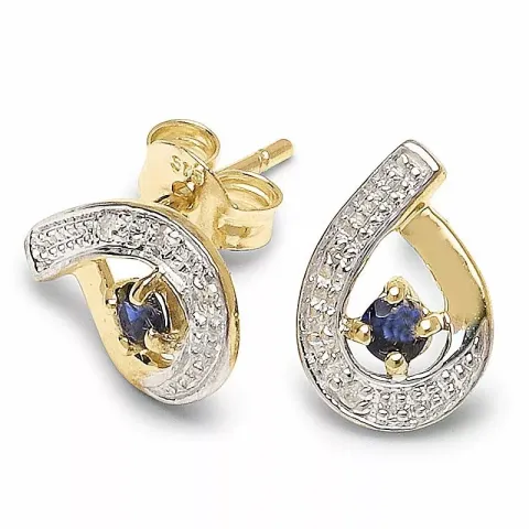 Dråbe øreringe i 9 karat guld med syntetisk safir og diamant