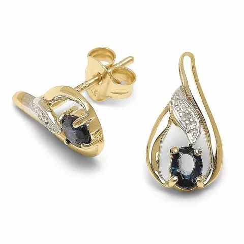 dråbe diamantøreringe i 9 karat guld med syntetisk safir og diamant