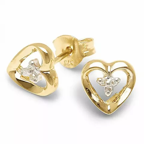 Små hjerte øreringe i 9 karat guld med diamanter 