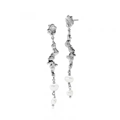 Sistie x Signe Kragh perle øreringe i rhodineret sølv