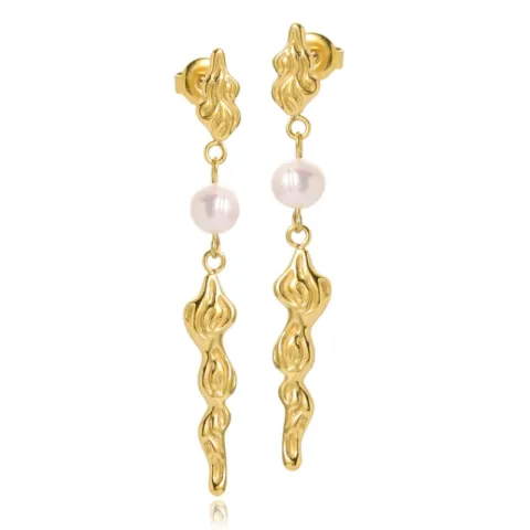 Sistie2ND Freja perle kæde øreringe i forgyldt stål