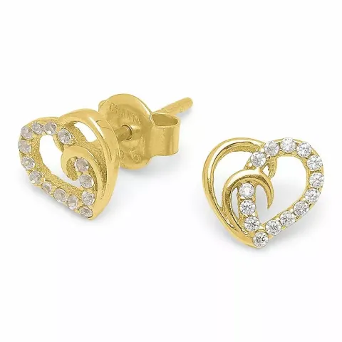 hjerte zirkon øreringe i forgyldt sølv