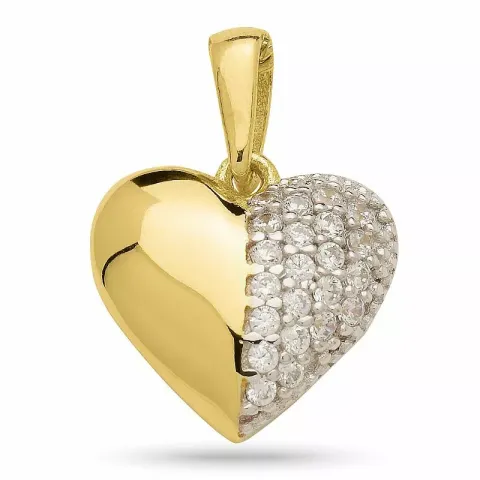hjerte zirkon vedhæng i forgyldt sølv med rhodinering