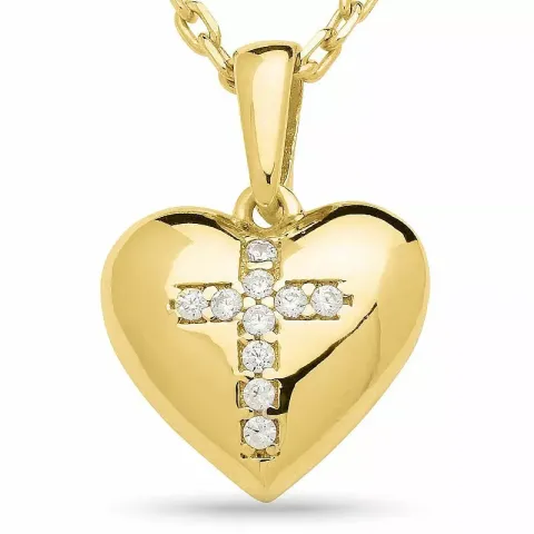 Hjerte kors zirkon vedhæng med halskæde i forgyldt sølv