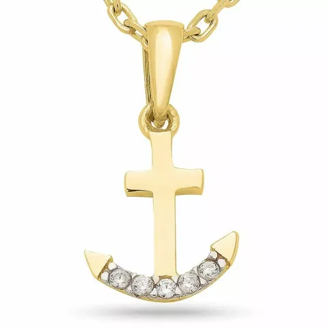 Kollektionsprøve anker zirkon vedhæng med halskæde i forgyldt sølv med rhodinering