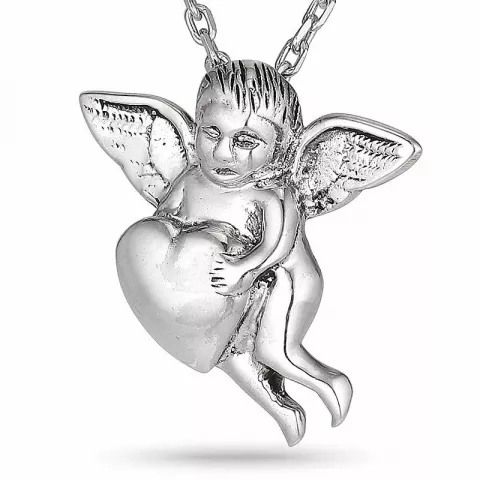 Hjerte engel ankerhalskæde i sølv med hjertevedhæng i sølv