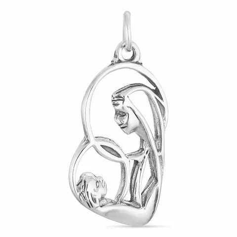 hjerte mor og barn vedhæng i rhodineret sølv