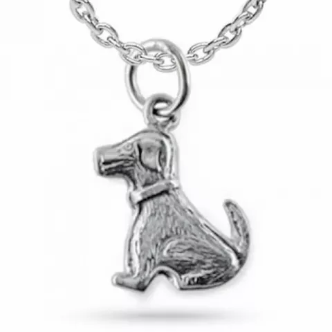 Hunde halskæde i sølv med vedhæng i sølv
