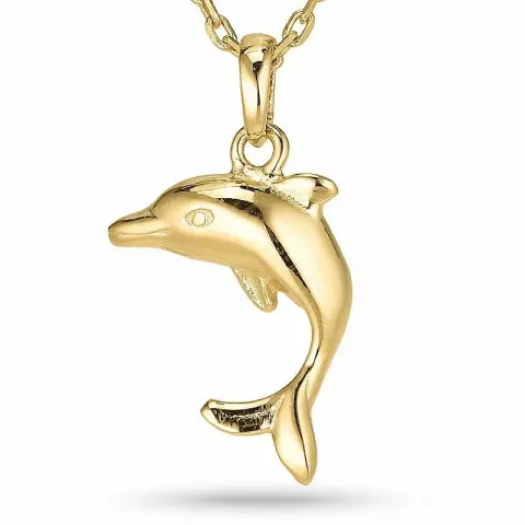 Delfin halskæde i forgyldt sølv med vedhæng i forgyldt sølv