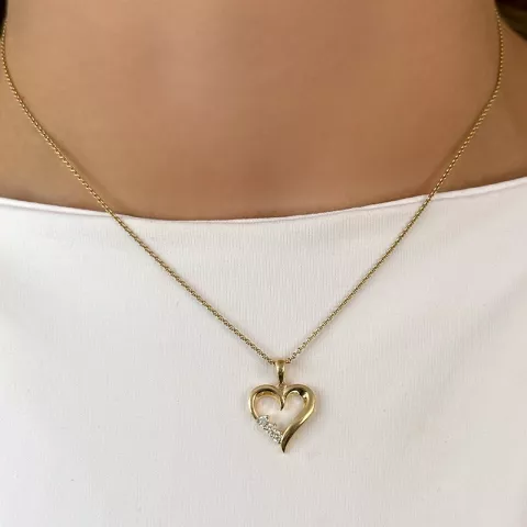 hjerte diamant halskæde i forgyldt sølv med vedhæng i 8 karat guld