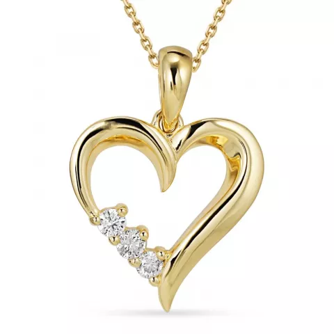 hjerte diamant halskæde i forgyldt sølv med vedhæng i 8 karat guld
