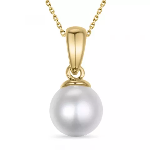 perle halskæde i forgyldt sølv med vedhæng i 9 karat guld
