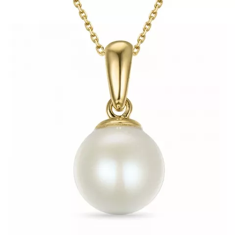 7 mm perle halskæde i forgyldt sølv med vedhæng i 9 karat guld
