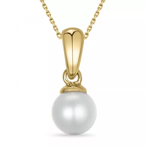5 mm perle halskæde i forgyldt sølv med vedhæng i 14 karat guld