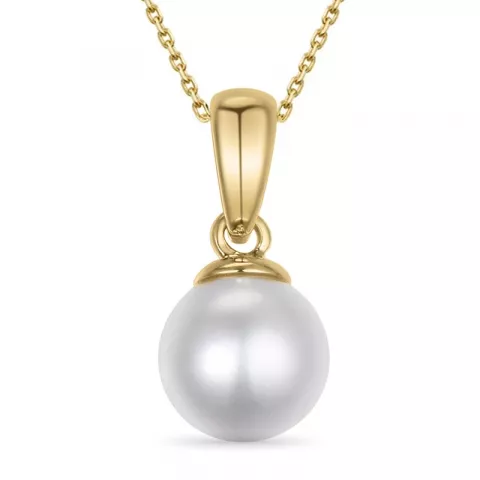 6 mm perle halskæde i forgyldt sølv med vedhæng i 14 karat guld