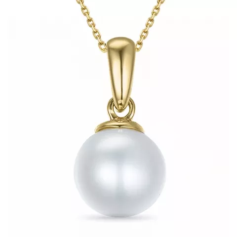 7 mm perle halskæde i forgyldt sølv med vedhæng i 14 karat guld