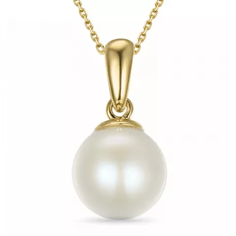 7 mm perle halskæde i forgyldt sølv med vedhæng i 14 karat guld